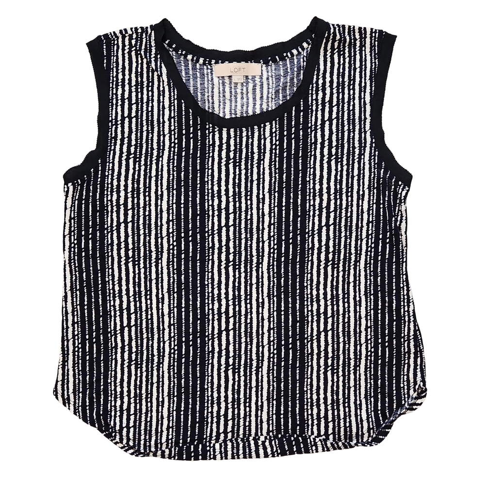 LOFT Deep Navy Blue And White Striped Tank Top